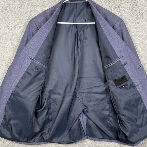 H&M Linen Blazer Sport Coat Mens 44R Blue Elbow Patches 2 Button Slim Fit Formal - Picture 3 of 12